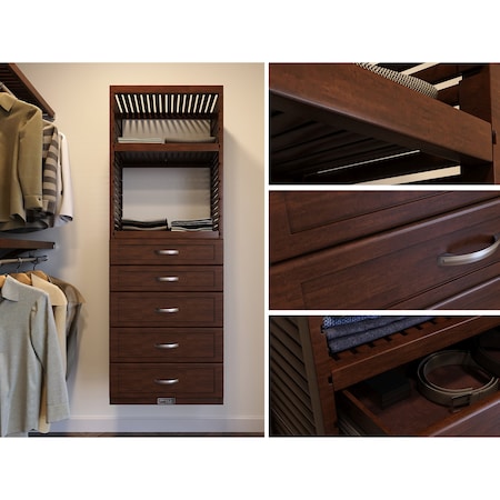 John Louis Home Solid Wood 16in. Deep 5 Shaker Style Drawer Storage Tower Chestnut JLH-304SH-CH